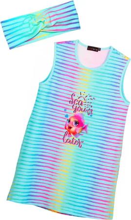 coolismo Kleid & Haarband Shirtkleid Regenbogenfisch-Print