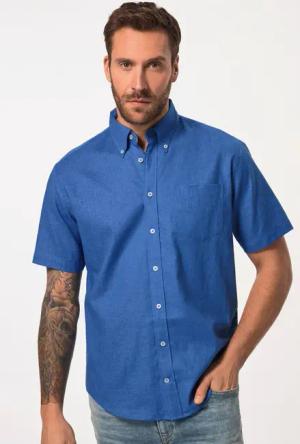 JP1880 Kurzarmhemd Hemd Halbarm Leinenmix Buttondown-Kragen
