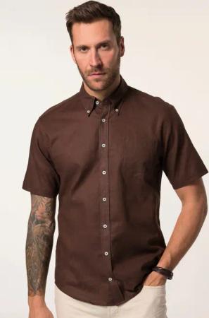 JP1880 Kurzarmhemd Hemd Halbarm Leinenmix Buttondown-Kragen