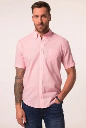 JP1880 Kurzarmhemd Hemd Halbarm Leinenmix Buttondown-Kragen