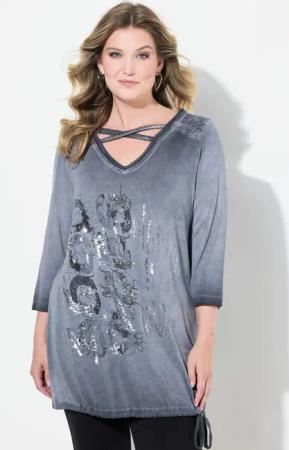 MIAMODA T-Shirt Longshirt verzierter Druck Saumknoten