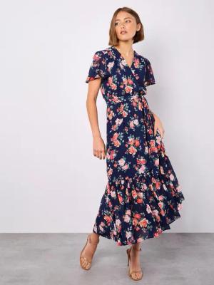 Apricot Druckkleid Midikleid in Wickeloptik, (2-tlg.,