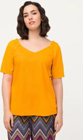 Ulla Popken T-Shirt Shirtbluse Kräuselungen V-Ausschnitt