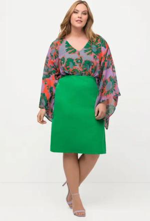 Ulla Popken Abendkleid Midikleid Chiffon-Büste Blätter
