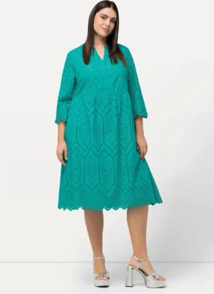 Ulla Popken Maxikleid Midikleid Lochspitze Tunika-Ausschnitt