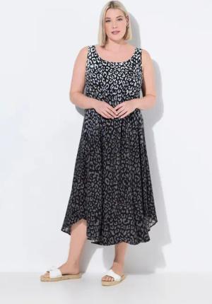 Ulla Popken Maxikleid Midikleid Leo-Farbverlauf Rundhals