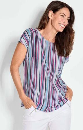 GOLDNER Druckbluse Streifenbluse mit Halbarm, überschnittene