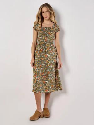 Apricot Druckkleid Milkmaid Ditsy Midi Dress,