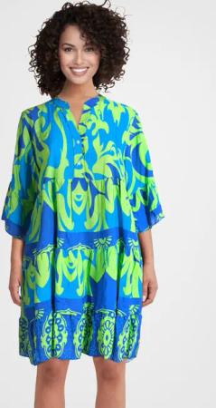 PEKIVESSA Tunikakleid Boho-Kleid mit V-Ausschnitt Farbenfroher