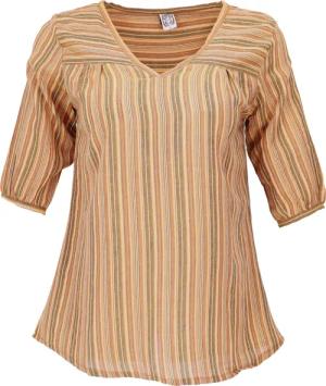 Guru-Shop Longbluse Leichte Baumwollbluse, gestreifte Boho..