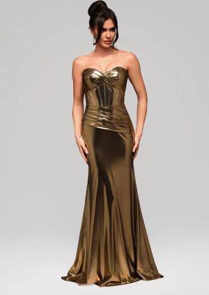 OMBRE Abendkleid Goldenes Abendkleid im Metallic-Look
