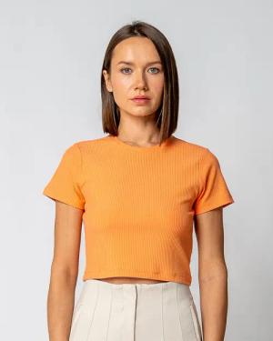 GORG Kurzarmshirt Damen Geripptes Cropped T-Shirt