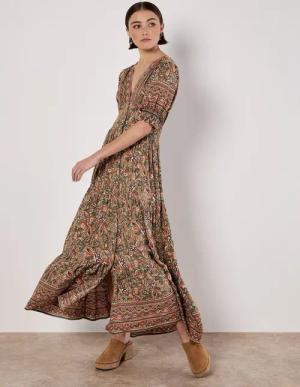 Apricot Druckkleid Sarasa Sommerkleid, mit Blumenmuster