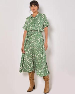 Apricot Druckkleid Quadratendruck Hemdblusenkleid, (2-tlg) mit