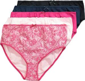 Ulla Popken Slip Midislips 5er-Pack Spitzendruck/einfarbig