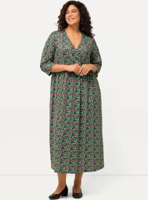 Ulla Popken Maxikleid Jerseykleid Punkte Wickeloptik
