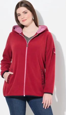 Ulla Popken Sweatjacke Trachten-Fleecejacke Kapuze Zierstickerei