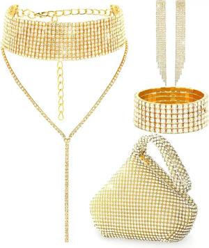 ibettertec Schmuckset Damen Glitzer Clutch Strass