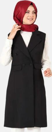 fashionshowcase Longtunika Damen Weste mit Knopfdetail