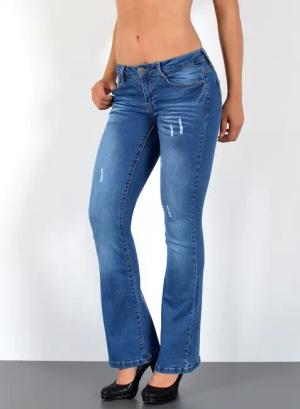 ESRA Bootcut-Jeans Damen Schlagjeans mit weitem