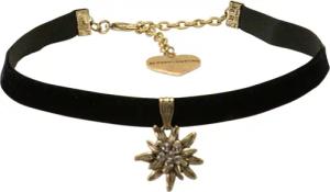 Alpenflüstern Choker Trachten-Samt-Kropfband Strass-Edelweiß klein antik-gold-farben