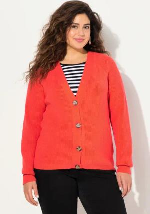 Ulla Popken Cardigan Strickjacke Rippstrick V-Ausschnitt