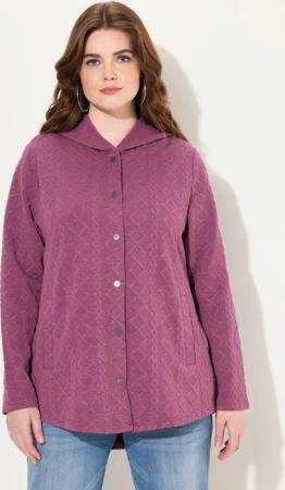 Ulla Popken Sweatjacke Hoodie-Jacke Zopfmuster Druckknöpfe