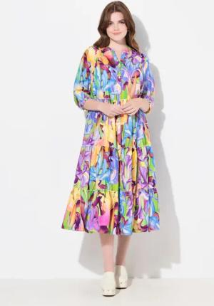 Ulla Popken Maxikleid Maxikleid Stehkragen V-Ausschnitt