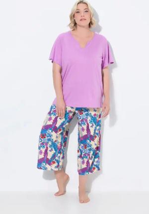 Ulla Popken Pyjama Pyjama Papagei Tunika-Ausschnitt