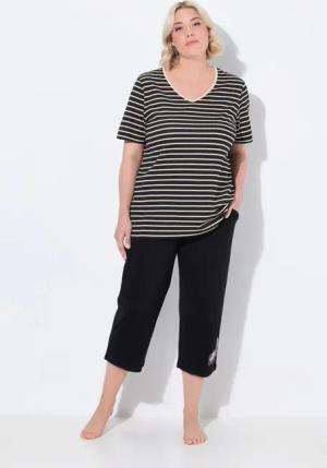 Ulla Popken Pyjama Pyjama Ringel Stickerei