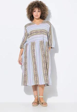 Ulla Popken Midikleid Kaftankleid Streifen A-Linie