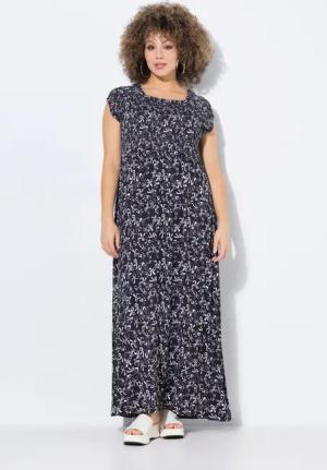 Ulla Popken Maxikleid Smok-Kleid Schleifen A-Linie