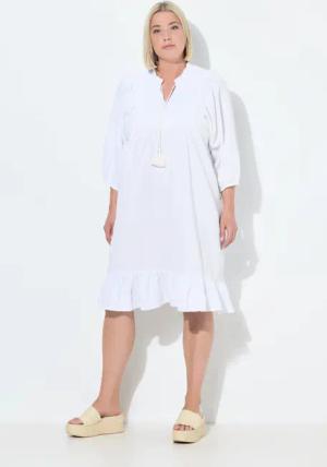 Ulla Popken Jerseykleid Musselin-Kleid Stickerei Tunika-Ausschnitt