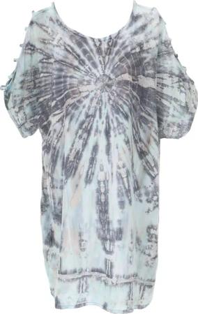 Guru-Shop Midikleid Schulterfreies Batikdress, Cold Shoulder..