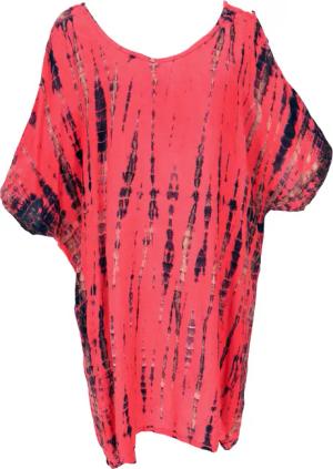 Guru-Shop Midikleid Schulterfreies Batikdress, Cold Shoulder..