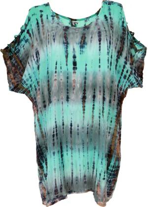 Guru-Shop Midikleid Schulterfreies Batikdress, Cold Shoulder..