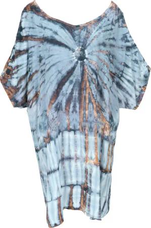 Guru-Shop Midikleid Schulterfreies Batikdress, Cold Shoulder..