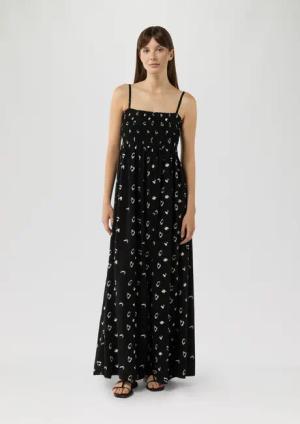 QS Maxikleid Gemustertes Viskosekleid mit Smok-Detail