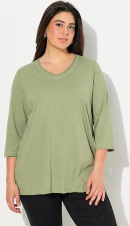 Ulla Popken T-Shirt Shirt Metallic-Nähte V-Ausschnitt