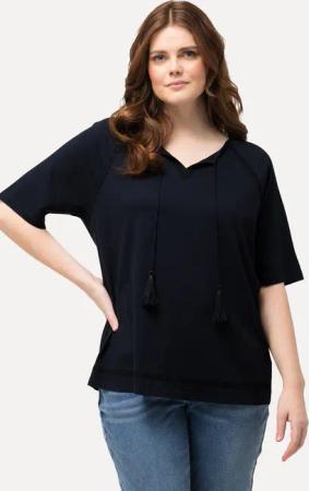 Ulla Popken Druckbluse Jersey-Tunika Stickerei Tunika-Ausschnitt