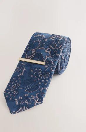 Next Krawatte Schmale Designer-Krawatte und Krawattenclip