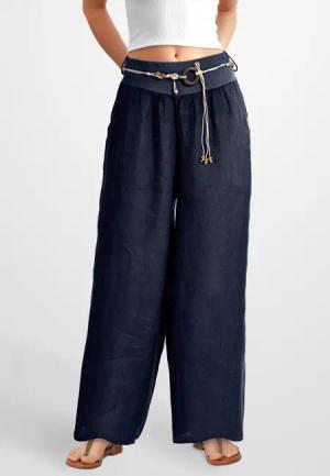 PEKIVESSA Leinenhose Schlupfhose mit weitem Bein