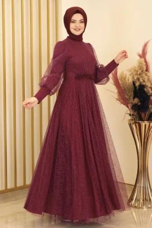 fashionshowcase Abendkleid silbriges Tüllkleid Abiye Abaya