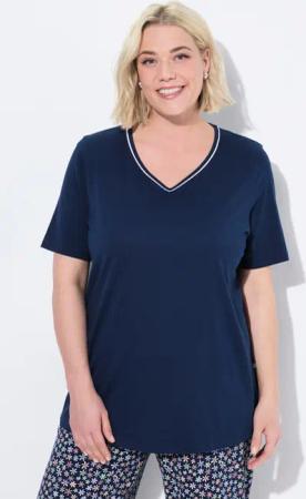 Ulla Popken Pyjamaoberteil Pyjamashirt Zierpaspel Herzausschnitt