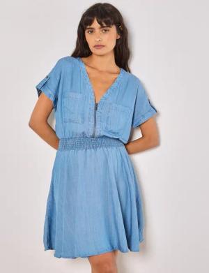 Apricot Minikleid Jeansoptik Kleid, mit Reißverschluss