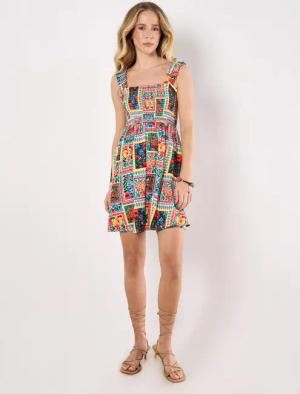 Apricot Minikleid Smokkleid, mit Blumendruck