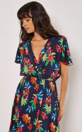 Apricot Druckkleid Tropisches Maxikleid, in Wickeloptik