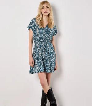 Apricot Minikleid Batik Print Minikleid, (Gürtel