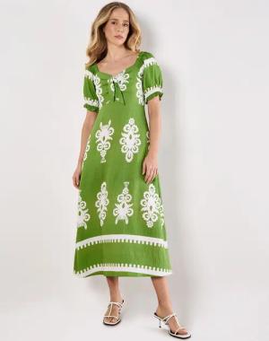 Apricot Druckkleid Folk Floral Print Kleid,