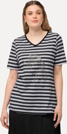 Ulla Popken T-Shirt T-Shirt Ringel Metallic-Tiermotiv